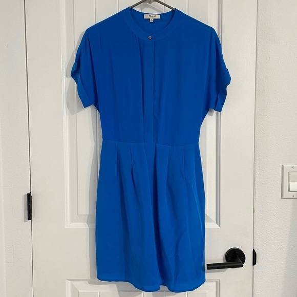 Madewell Blue Silk Short Sleeves Dress - Picture 1 of 8